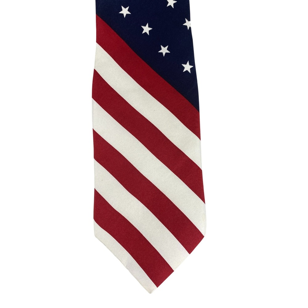 VTG Stafford Mens Silk Tie American Flag Stars Stripes USA Patriotic 59x3